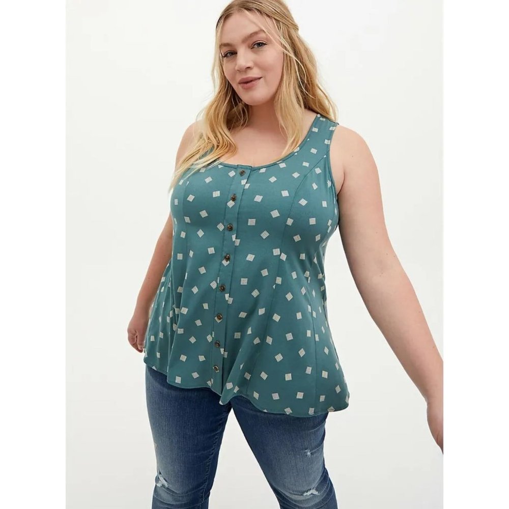 Torrid Green White Challis Fit and Flare Stretch Tank Top Women's Size 3